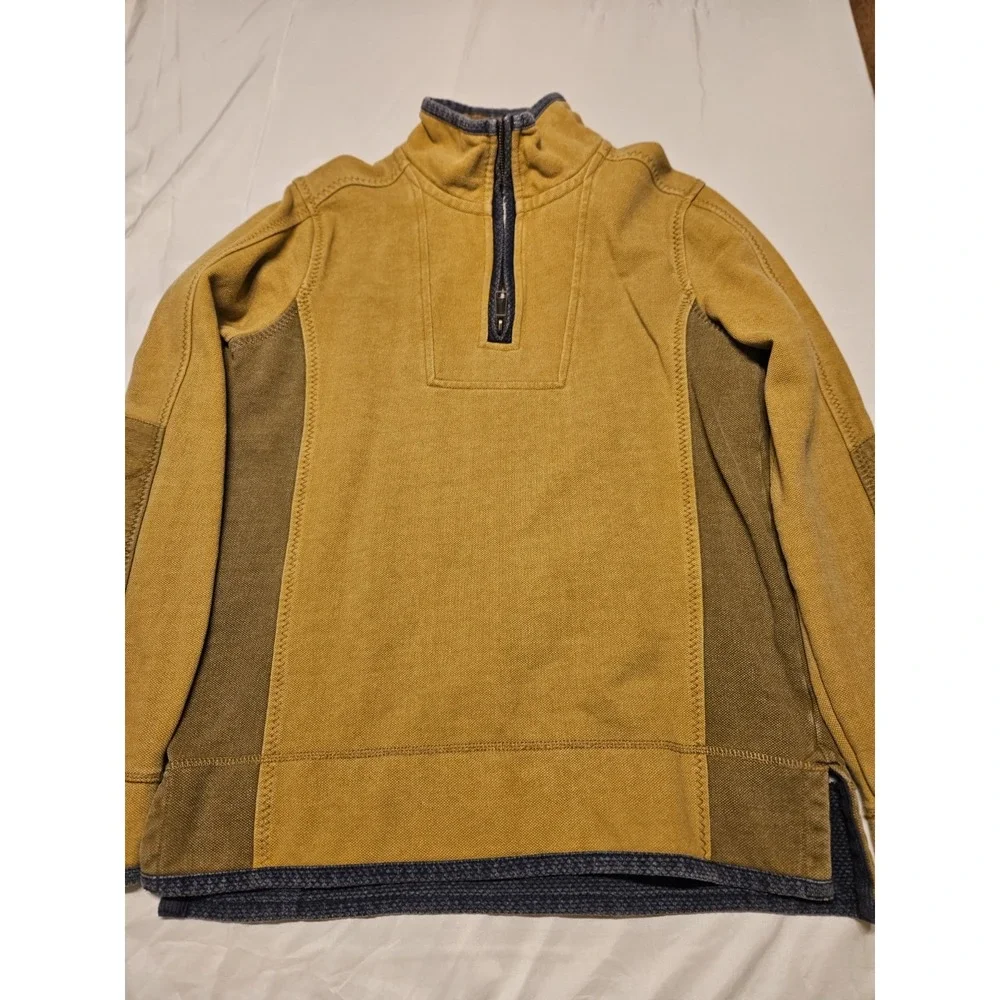 Fat Face Airlie Sweatshirt Mens XL Mustard Yellow Navy Blue Quarter Zip Pullover